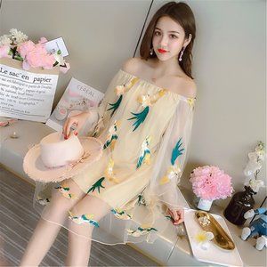 Young Girl Off Shoulder Sexy Organza Beach Dress